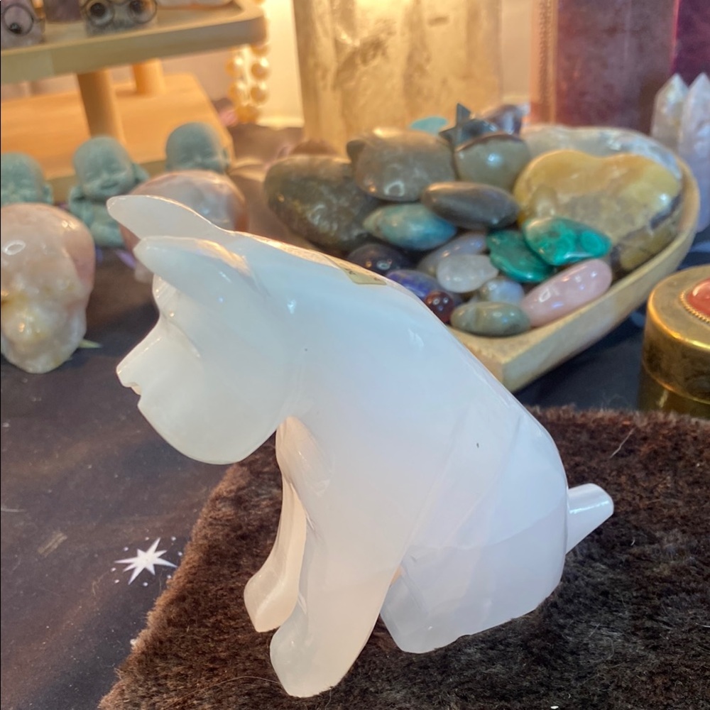 White onyx Dog Figurine - Elegant Home Art Decor